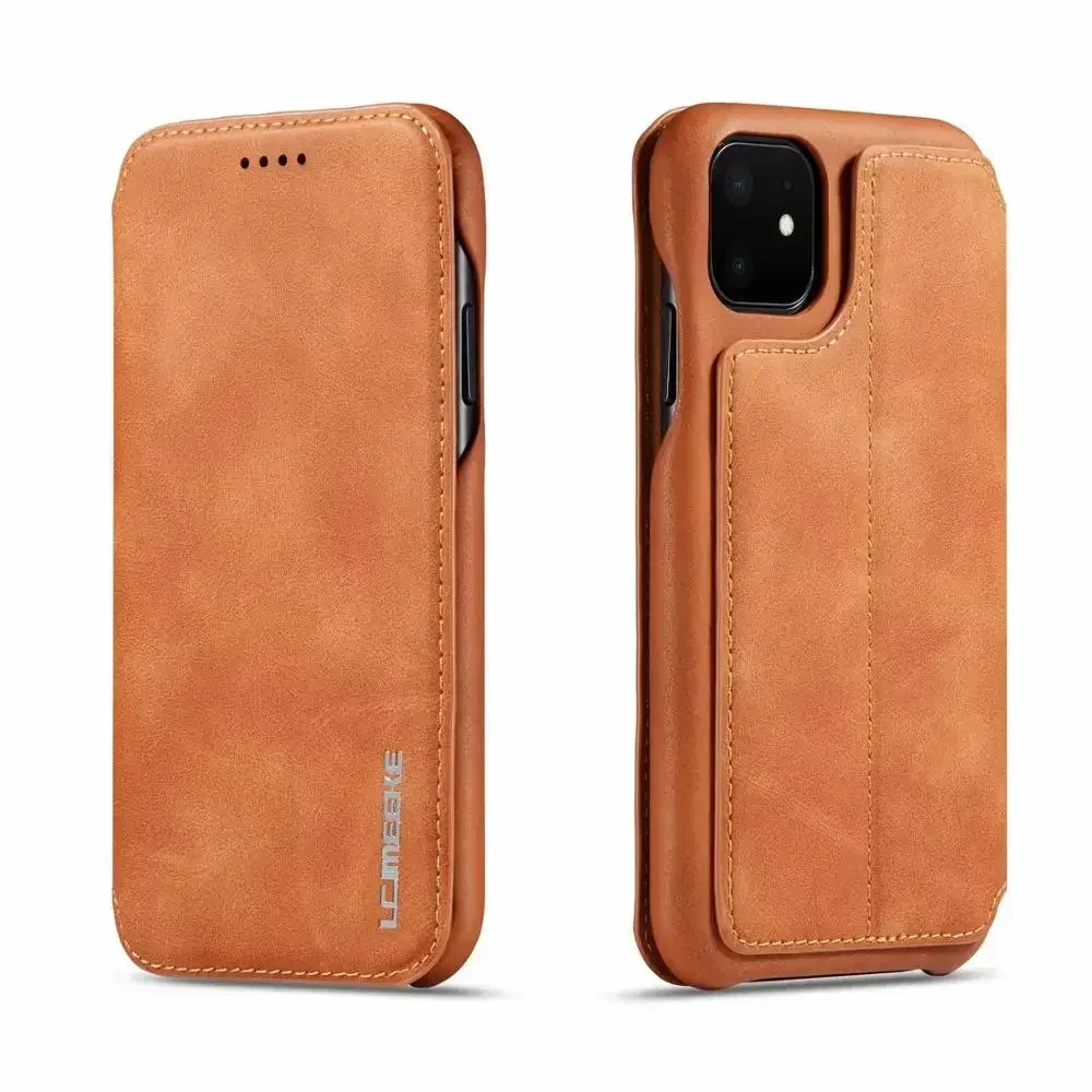 Genuine Leather Flip Cover for iPhone 16 15 14 13 12 11 Pro Max