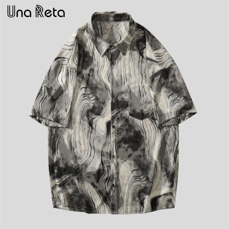 

Una Reta Men's Shirt 2024 Summer Tops Streetwear Hawaiian Short Sleeve Ice silk Shirts For Men Harujuku Single Breasted Shirts
