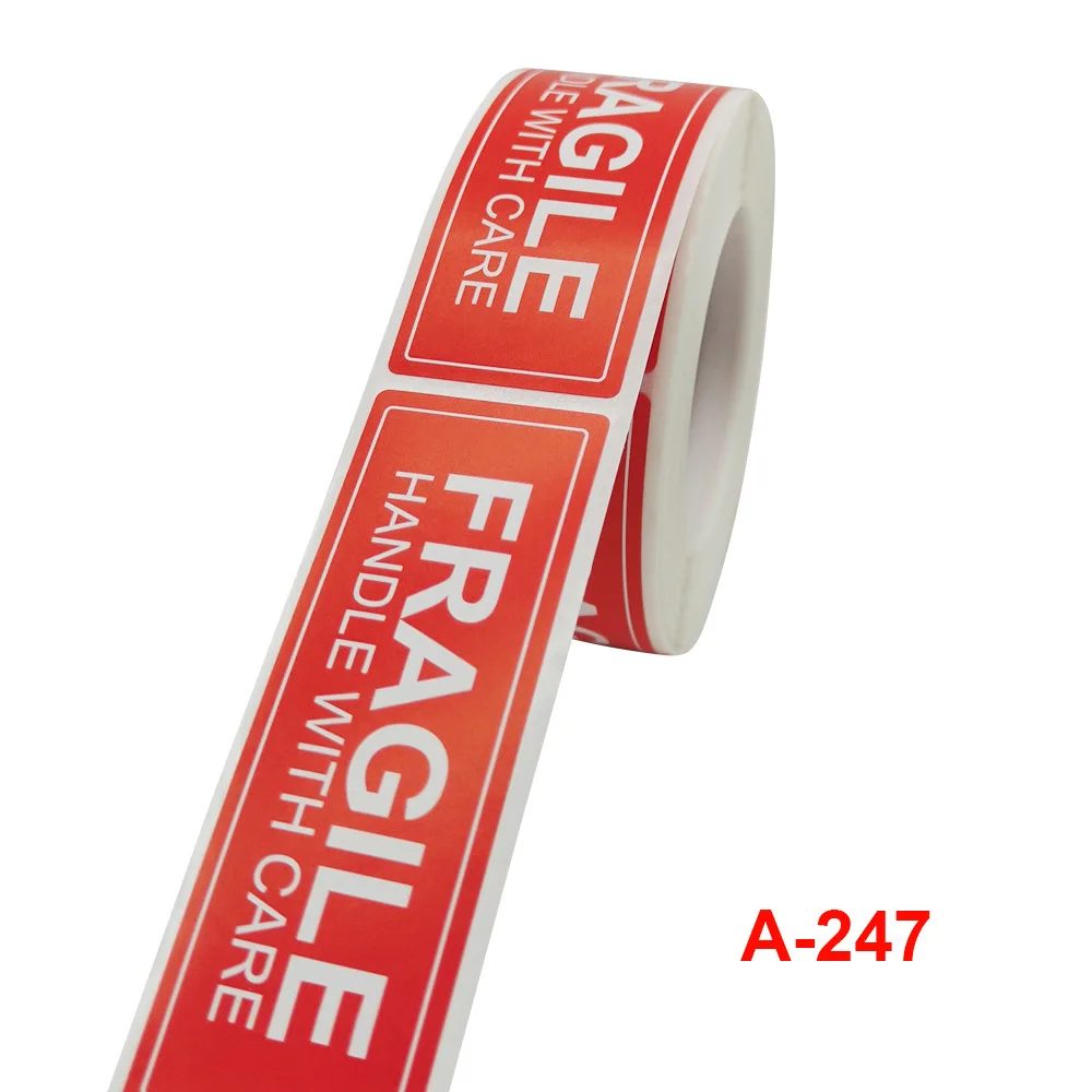 250pcs/roll Red Stickers Fragile Warning Label Sticker Handle with Care for Transportation and Packaging Seal