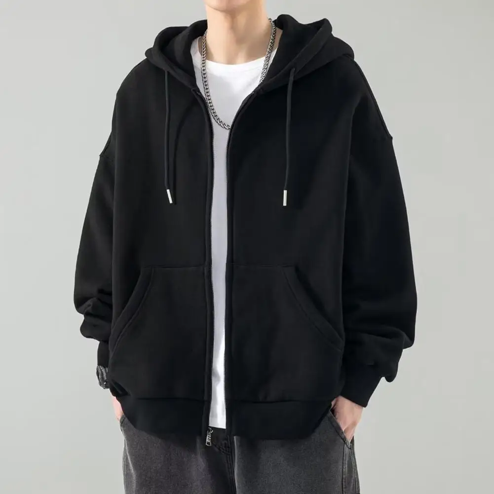 

Men Coat Stylish Men's Zipper Hoodie Coat for Autumn Winter Solid Color Long Sleeve Outerwear with Hood Cozy Male for Weather