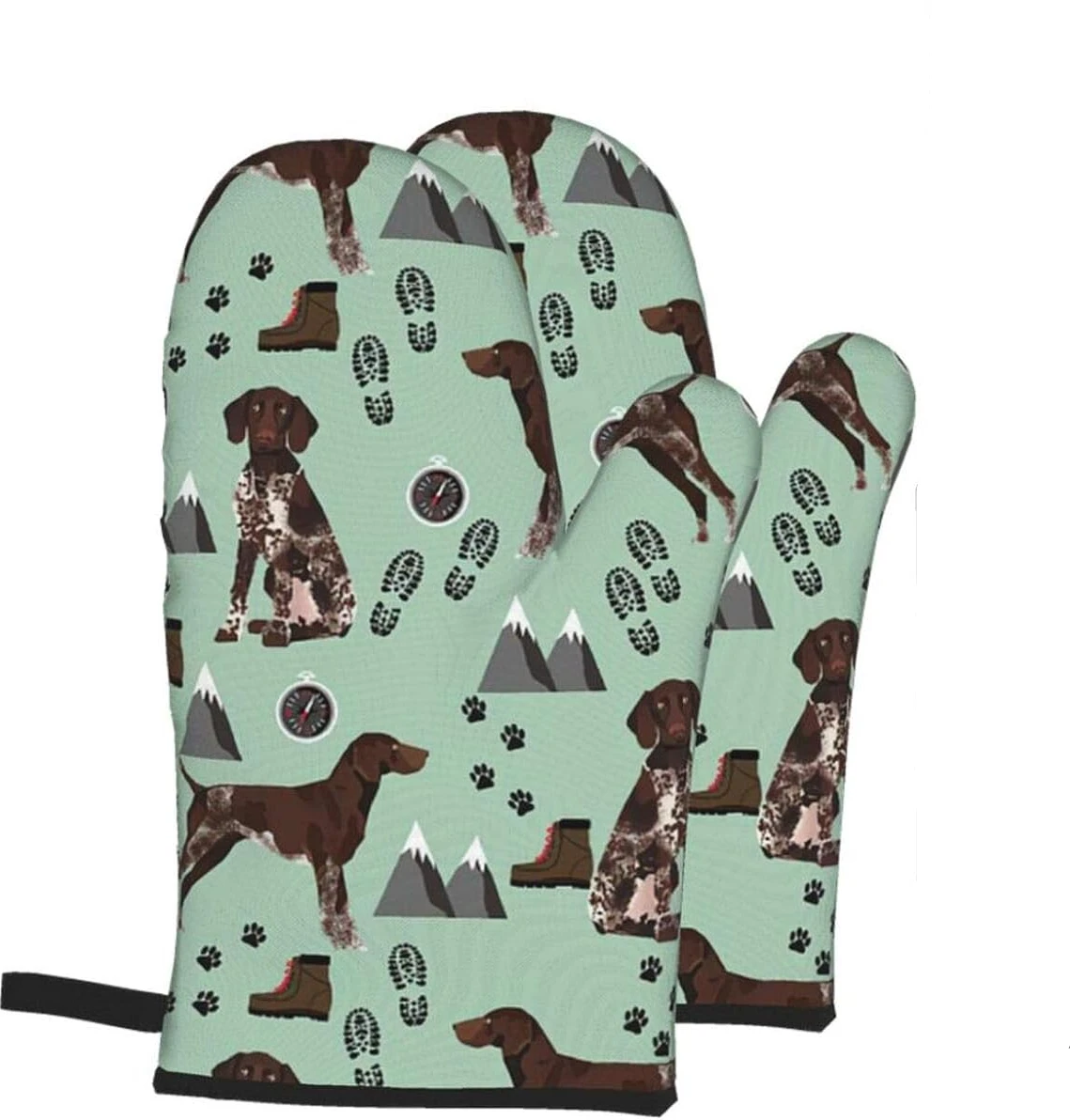

German Shorthaired Pointer Floral Dog 2PCS Heat Resistant Kitchen Gloves Non-Slip 2 PC Oven Glove for Cooking Baking