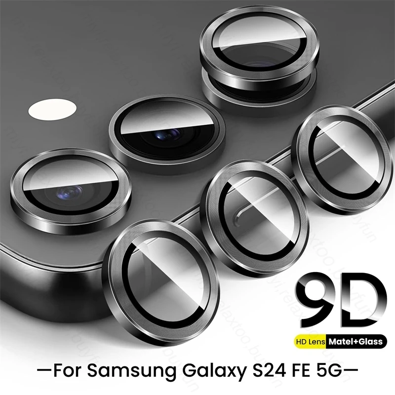 9D Curved Tempered Glass Camera Protector with Metal Ring Lens Cap, Compatible with Samsung Galaxy S Series