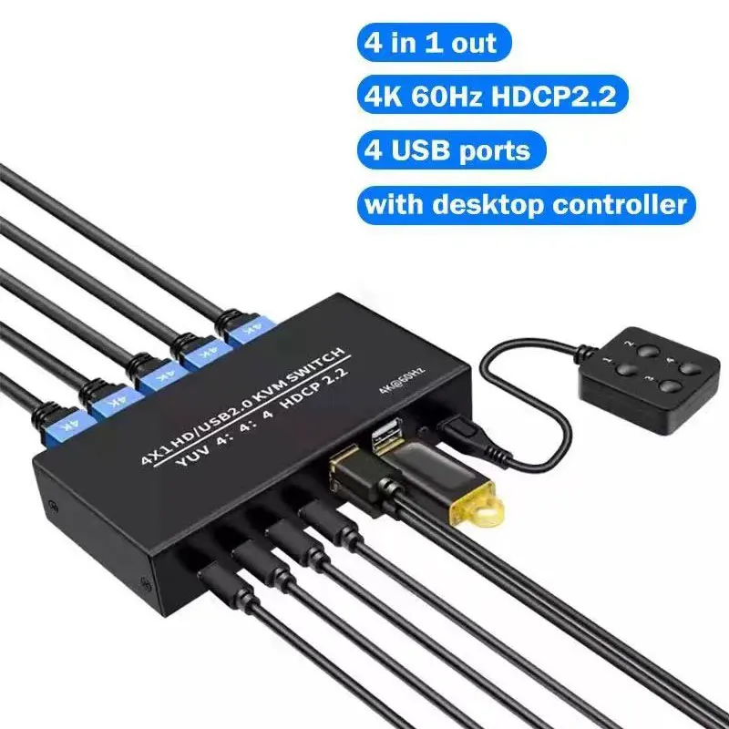 KVM 4x1 ġ, 4K 60Hz USB ó, HDMI ȣȯ HDCP2.2 ñ, 4 PC   콺 Ű, 4 Ʈ, 4 in 1 out