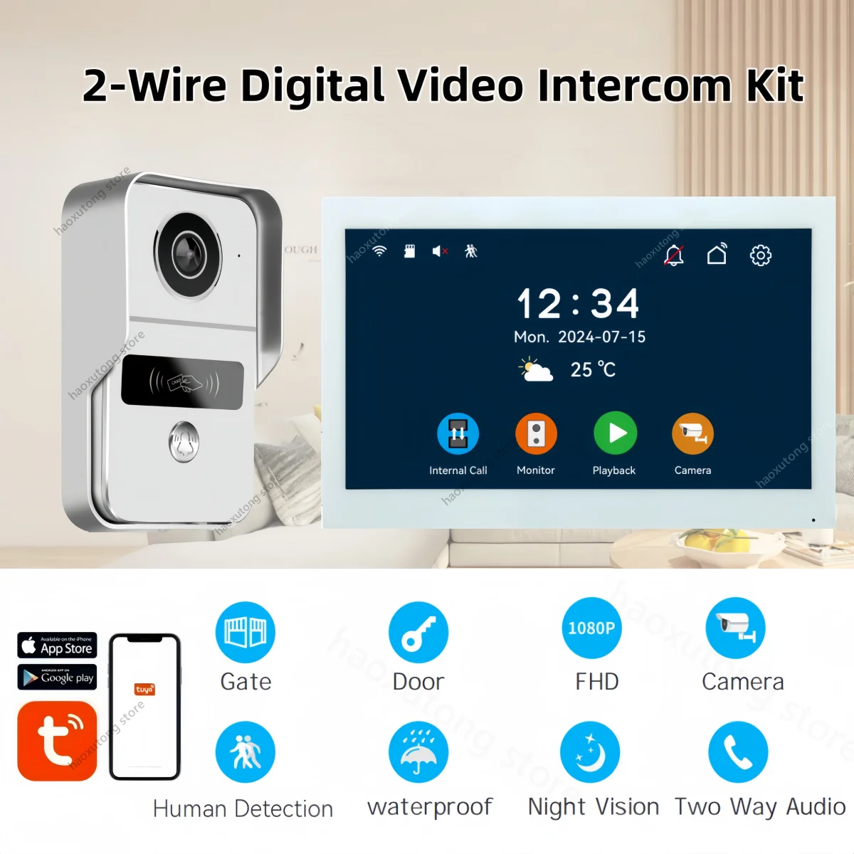 2 Wires Digital Video Intercom System 7/10 Inch Wireless WIFI Video Doorphone Tuya Smart WIFI Doorbell Camera for home Apartment,smart video doorbell,video intercom kit