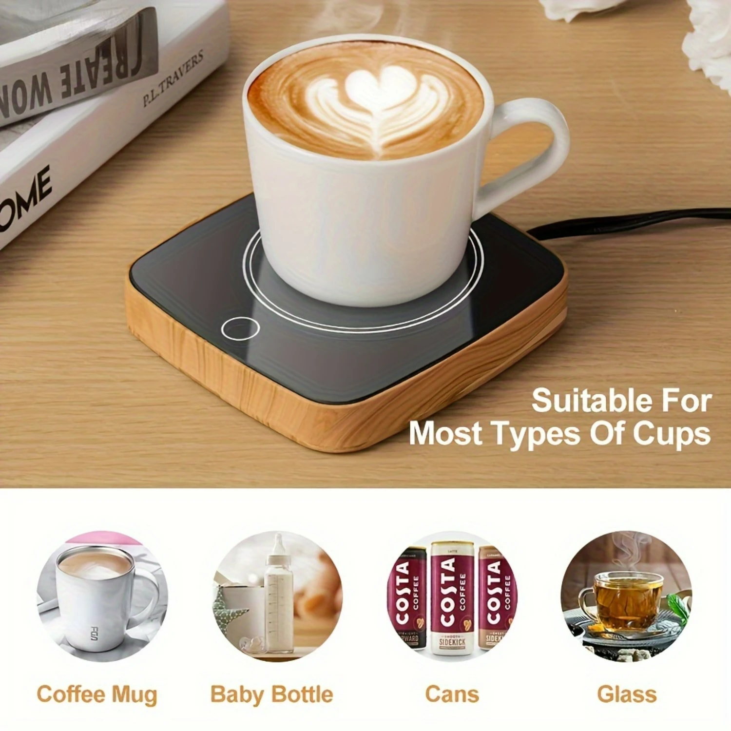 Reliable Fast Waterproof Smart Coffee Cup Heater-Convenient Handy Utensils with 3 Temperature Settings for Heating Espresso, B