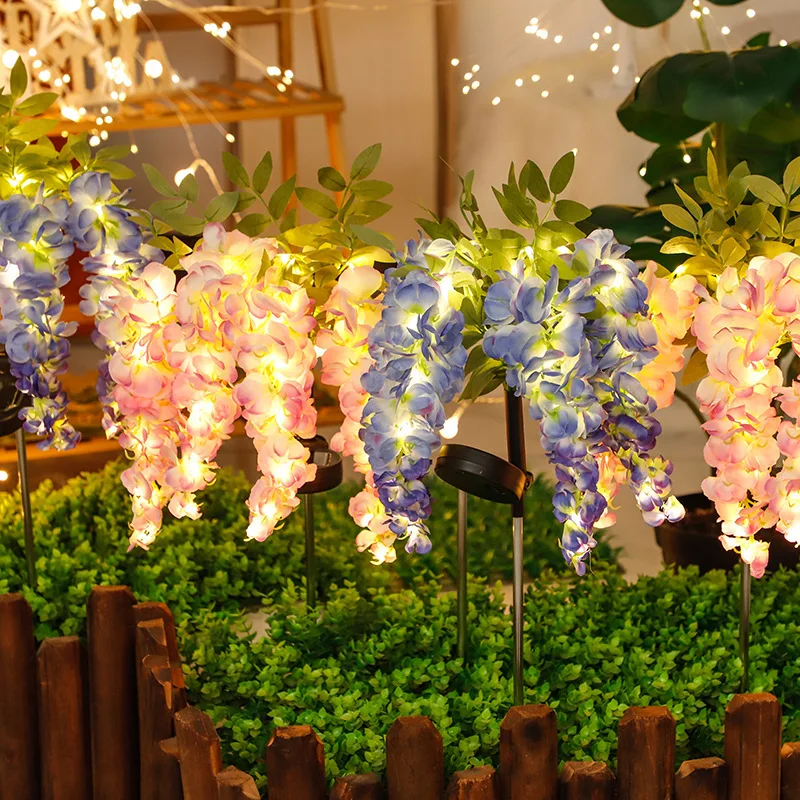 

Solar Powered Wisteria Simulation Flower Lights Outdoor Patio Decorations Villa Courtyard Lawn Landscape Ground Insert Light