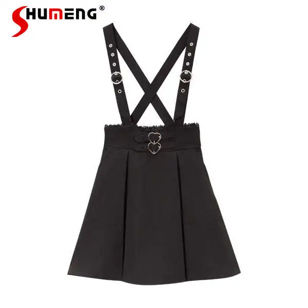 Japanese Lolita Style Cute Sweet Girls Pink A- Line Mini Skirt Girls Summer Short Skirt Buckle Short Strap Skirt for Women