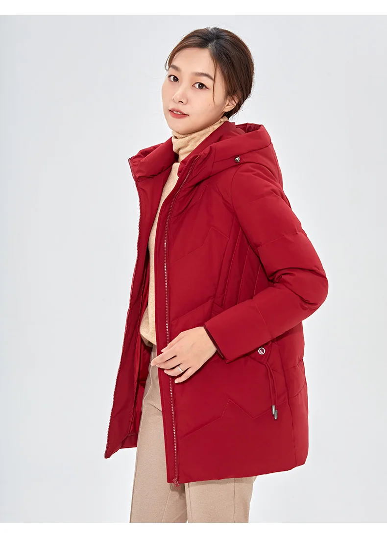 Chericom Down Jacket Women Winter Hooded Mid Long Duck Down Thick Warm Padded Coat Loose Versatile Commute Puffer Jackets 289193