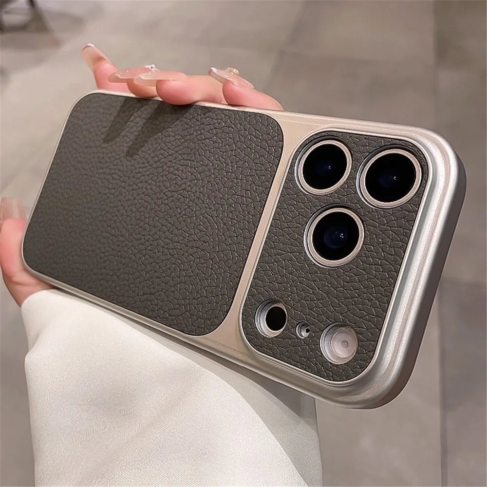 Luxury Matte Leather Texture Shockproof Phone Case with Air Lens Protection and Bumper Back Cover