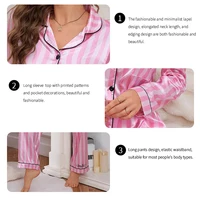 Women Stripe Print Satin Pajama Victoria Autumn Long Sleeve Buttons Lapel Tops & Pants Sleepwear Comfort Relaxed Fit Nightwear - Image 5