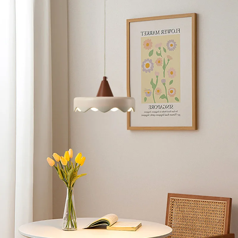 

Cream Wind Bedroom Bedside Lamp Chandelier Modern Minimalist Restaurant Single Head Egg Tart Chandelier Warm Children's Room Lam