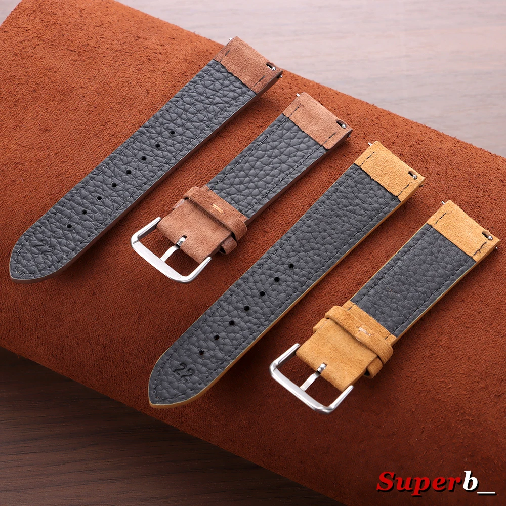 Vintage Suede Cowhide Watch Strap - Handmade Quick Release Bracelet in Gray, Brown, Green