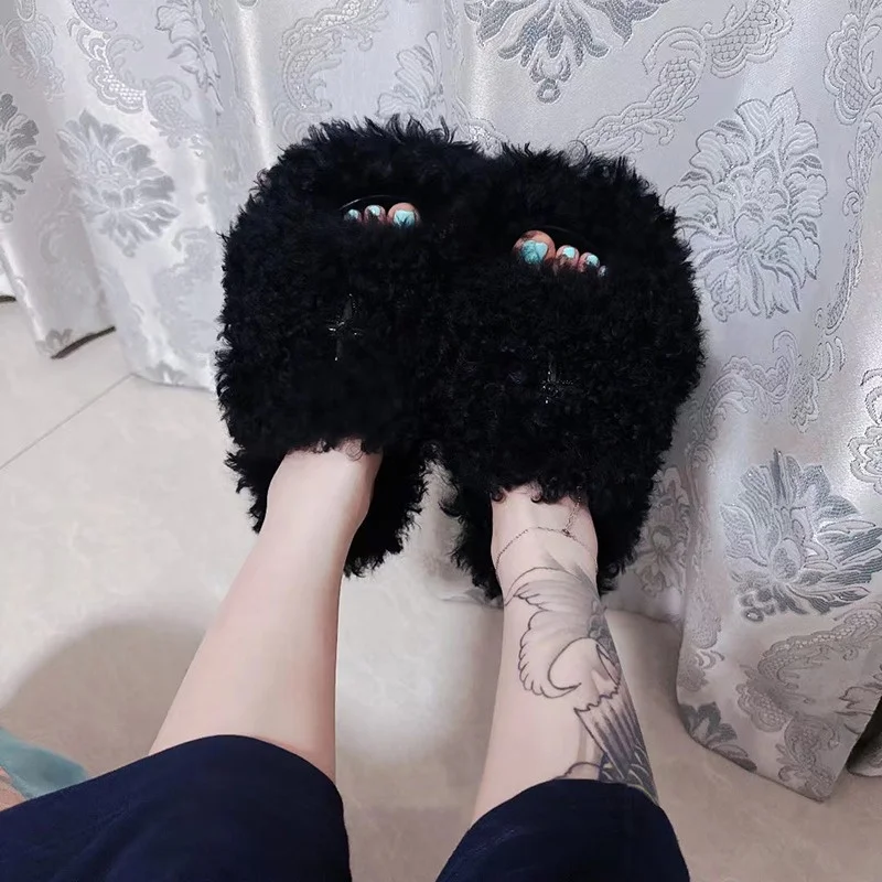 Autumn And Winter New Fur Slippers Women's Luxury Woolen Fur Platform Slippers Fashion Comfortable Fur Slippers