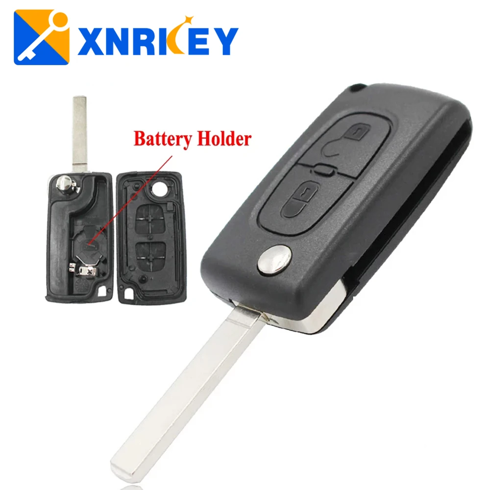 XNRKEY 2 Buttons Flip Remote Control Key Shell case Fob VA2 for Citroen Car Key Shell Cover with Battery Holder