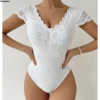 Women’s Embroidery Floral Lace Bodysuit - Sexy V Neck & Backless Night Top