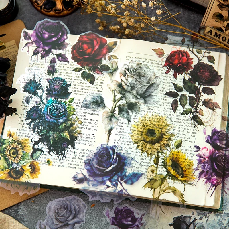 

30Pieces Material Pack Bloom Dark Paper Retro Handbook Decoration Rose Materials Notebooks Pads Handwriting Scrapbook 175*105MM