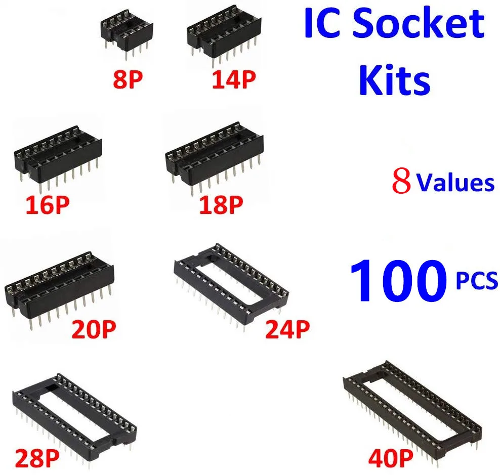 솔더 타입 어댑터 모음 키트 박스 핀, DIP IC 소켓, 2.54mm 피치, 100 개