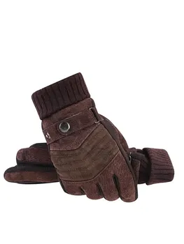 Gloves Men's Winter Cycling Motorcycle Windproof Cold Insulation Warm Leather Touch Screen Anti-Slip Thick Pile 1