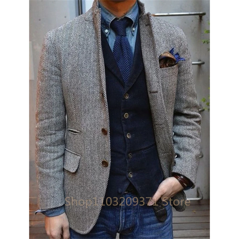 1PCS Men's Blazer Herringbone Casual Luxury Single Breasted Elegant Suits For Men Clothing For men Male Suit men suits jackets