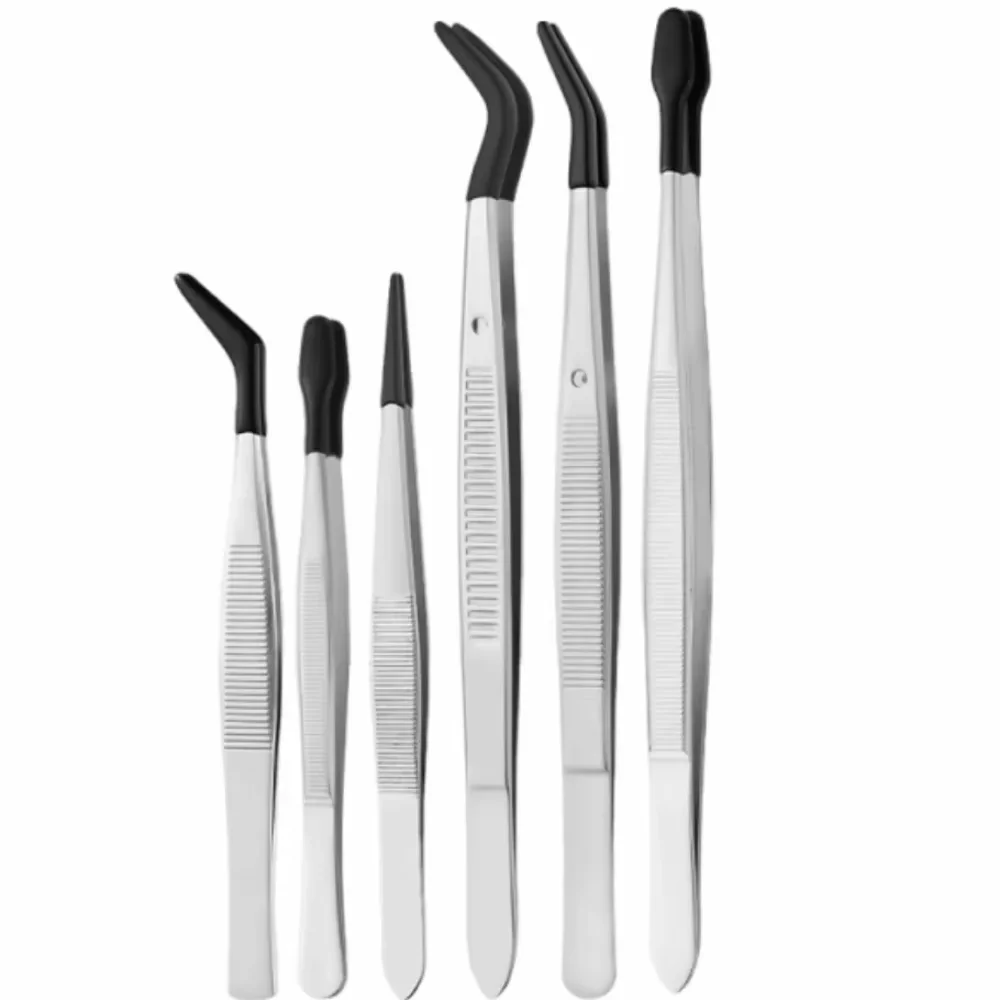2/3/4/5/6pcs 고무 코팅 핀셋 녹 방지 스테인레스 스틸 플랫 팁 및 팁 핀셋 ..