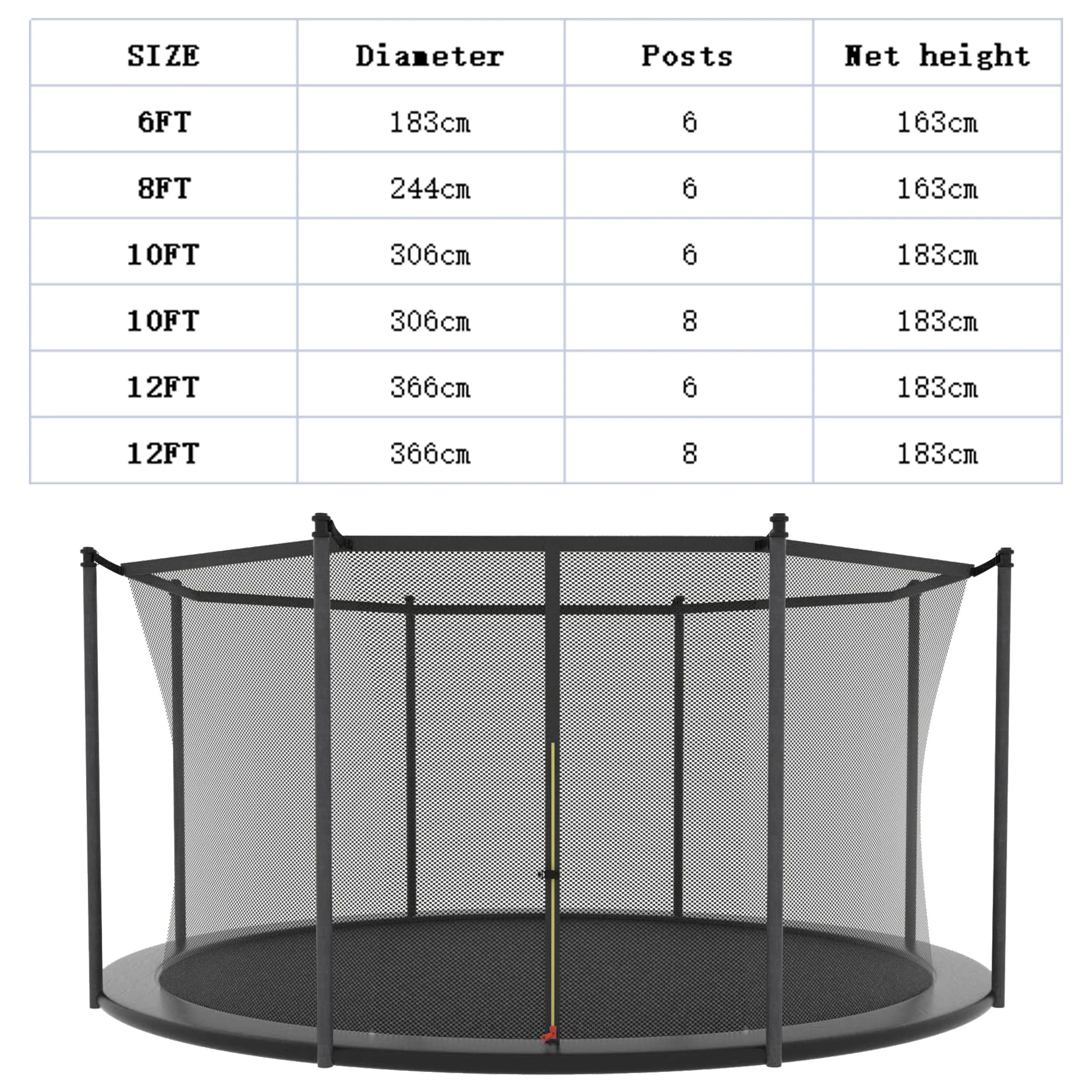 Description Picture 2 of itemReplacement Trampoline Safety Net Enclosure for Round Frame Trampolines, Breathable and Weather-Resistant Trampoline Net