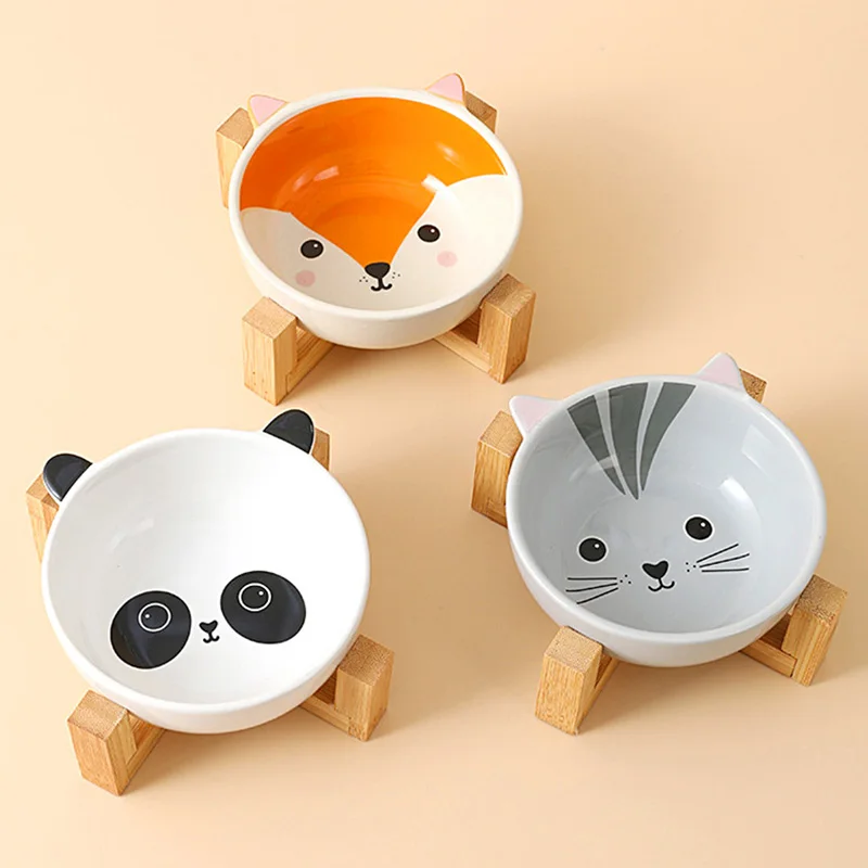 

Printed Bone Paw Ceramic Dog Bowl Wooden Rack Dog Food Bowl Drinking Water Dish Pet Bowls Cat Dog Feeder Dog Food Container