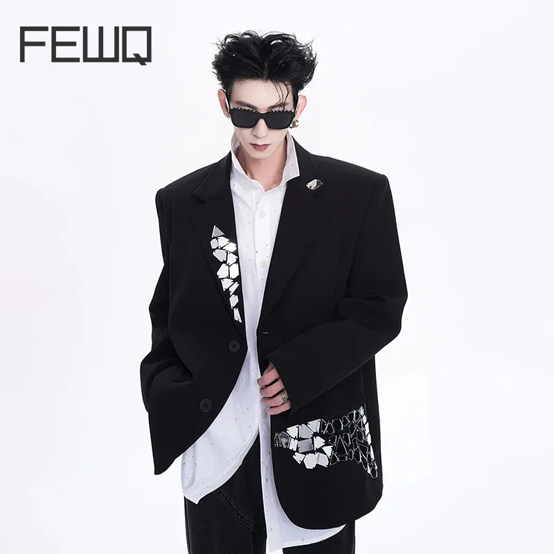 

FEWQ Niche Design Suit Jacket Men's 2024 New Summer Liquid Metal Loose Single Breasted Casual Suit Male Tops Fashion 24Y123