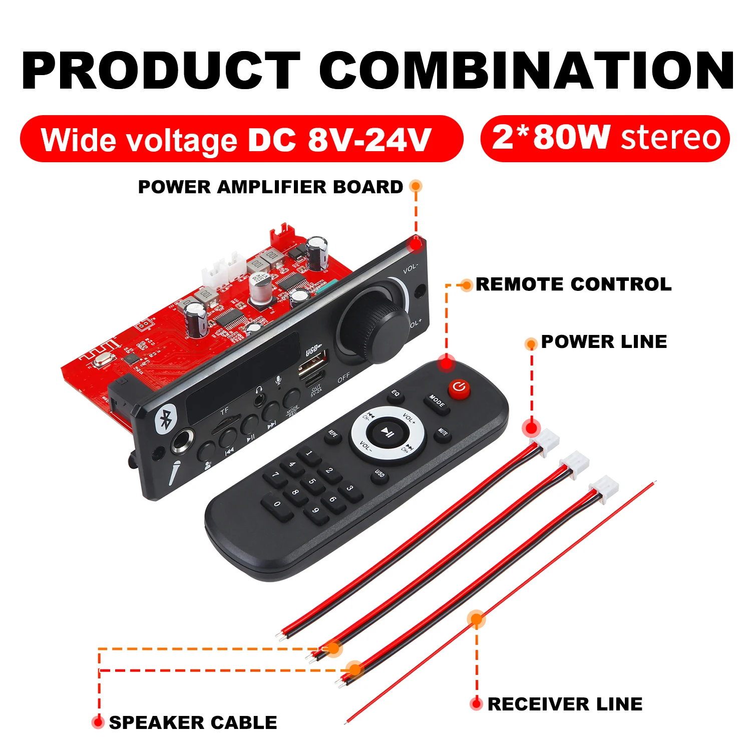 High-Power Bluetooth Audio Decoder & Amplifier Module with FM Radio & Recording Function