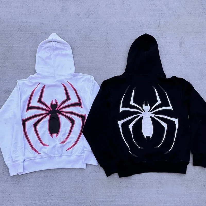Full Zip Up Spider Hoodie Women Men Streetwear Harajuku Graphic Oversized Jacket Hood Shirt Punk Gothic Y2K Clothes Sweatshirt 6