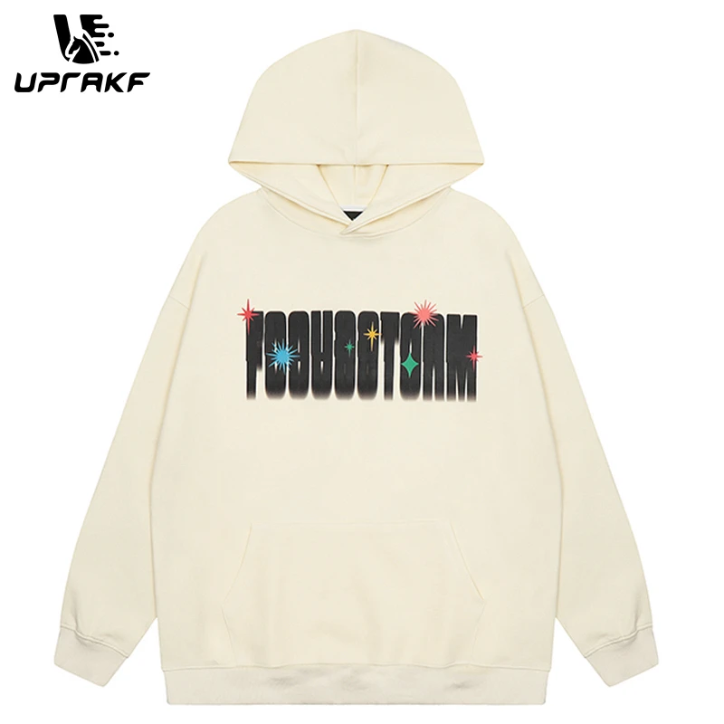 UPRAKF Funny Graphic Letter Printing Hoodie Front Pocket Hip Hop Harajuku Simple Design Oversize Tops Cotton Fashion Autumn
