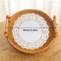 Round Rattan Woven Storage Basket with Strap Handle - Ideal for Bread, Snacks, and Fruit Display (L)