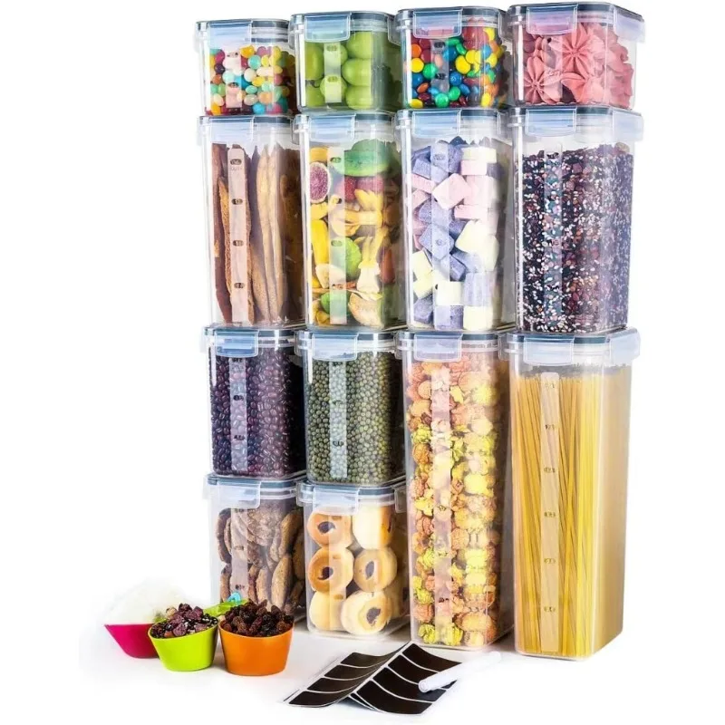 

Food Storage Containers with Lids, Clear Pantry Canister Set , Stackable Organizers, Sugar, Cereal, Rice, BPA Free Plastic