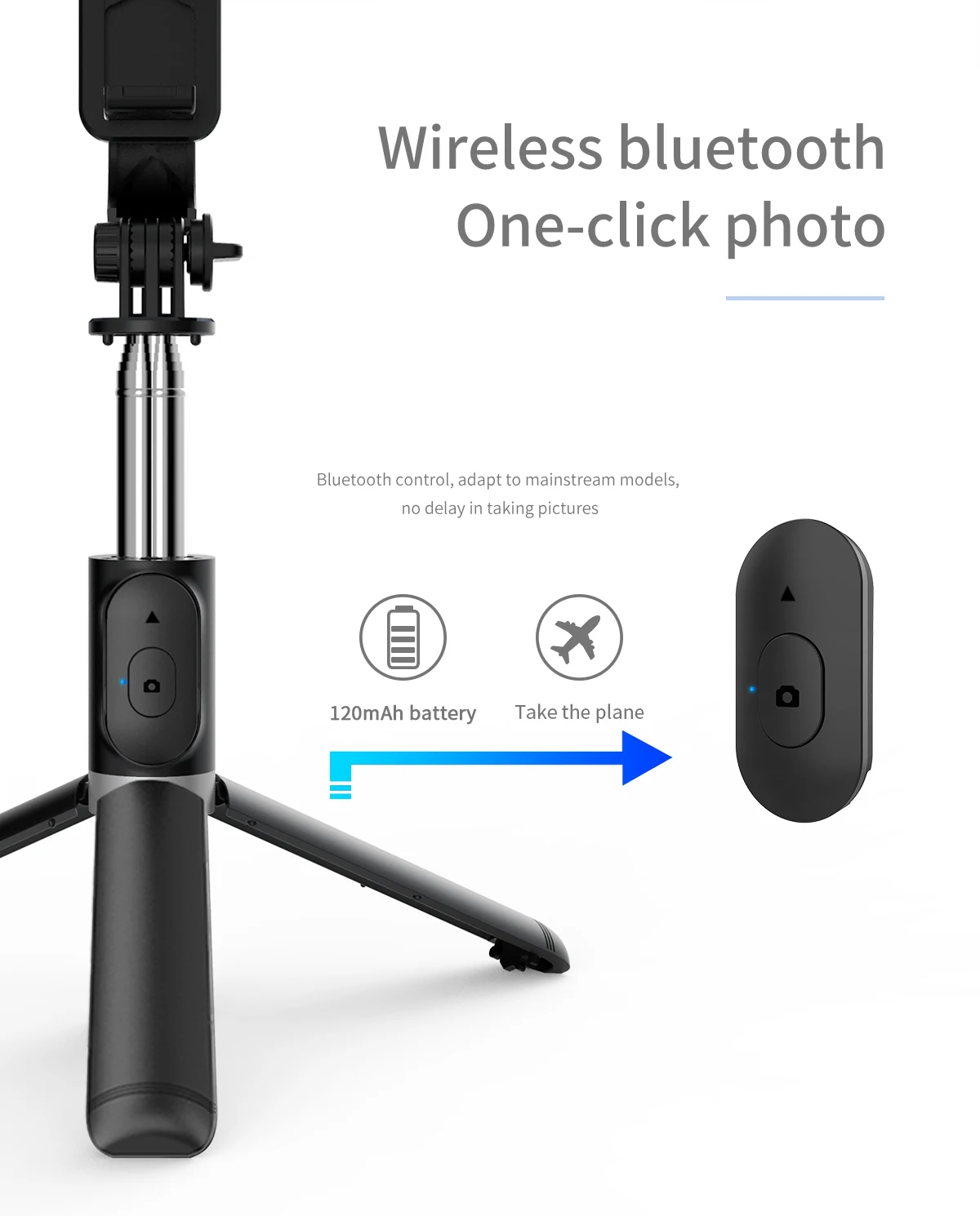 Description Picture 5 of itemPortable Selfie Stick Tripod, Mobile Phone Stand, Wireless Remote Control, Compatible with iPhone and Android