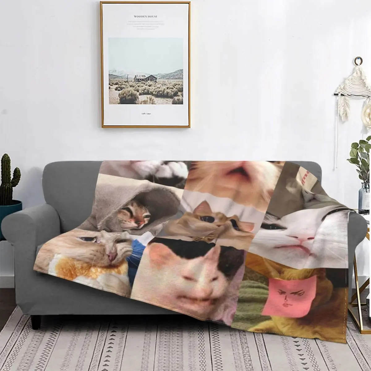 

Meme Cats Funny Meow Blankets Velvet Print Multi-function Lightweight Thin Throw Blanket for Sofa Car Quilt