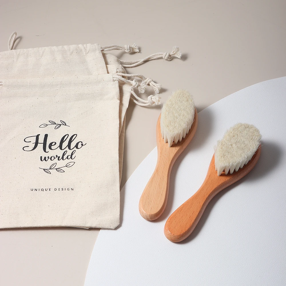 Hot Safety Good Quality Natural Wool beech Wooden Comb Kids Baby Hair Brush