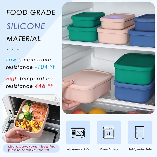 Boîte à lunch Bento étanche réutilisable contenant de préparation de repas sans Bisphénol a boîte à Bento en silicone pour enfants, adultes, adolescents 3