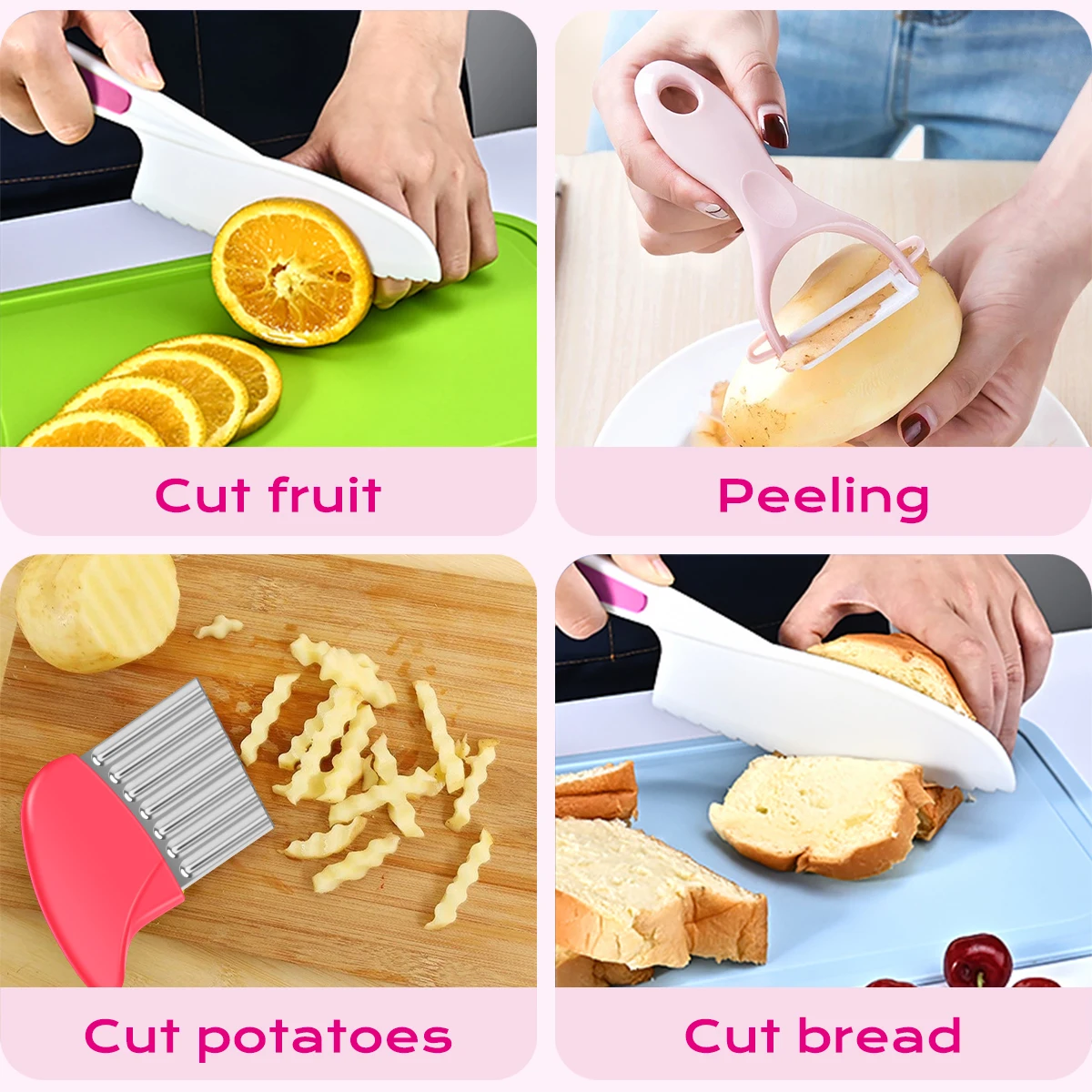 17pcs Montessori Kitchen Tools for Kids Cooking Set Real Cooking Plastic  Toddler Safe Knives Crinkle Cutter Kids Cutting Board - AliExpress