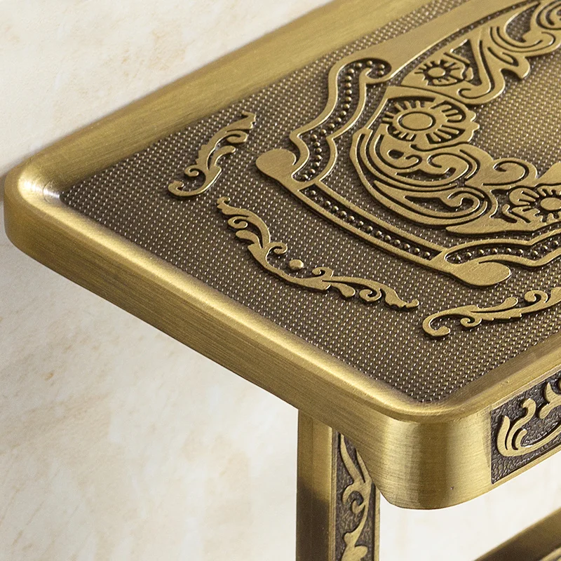 European Style Retro Toilet Paper Holder Hook Phone Stand Drilling Toilet Roll Paper Frame Embossed Craft Bathroom Accessories