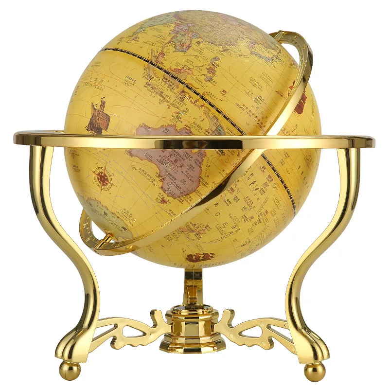 American retro triangle golden universal globe study office desktop decoration handicraft large antique globe opening gift 2 American retro triangle golden universal globe study office desktop decoration handicraft large antique globe opening gift 2