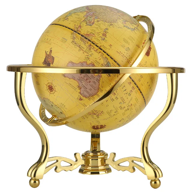 American retro triangle golden universal globe study office desktop decoration handicraft large antique globe opening gift 2
