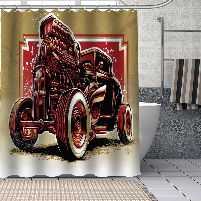 Motorcycle Custom Pattern Polyester Bath Curtain Waterproof Shower Curtains Geometric Bath Screen Printed Curtain For Bathroom 5
