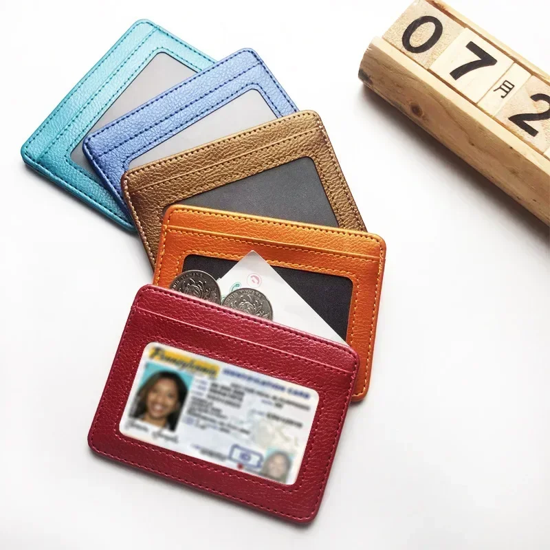 

New Simple Visible Soft PU Leather Card Holder Multi-card Slot Bank Credit Card ID Bag Portable Mini Wallet Coin Purse Pouch