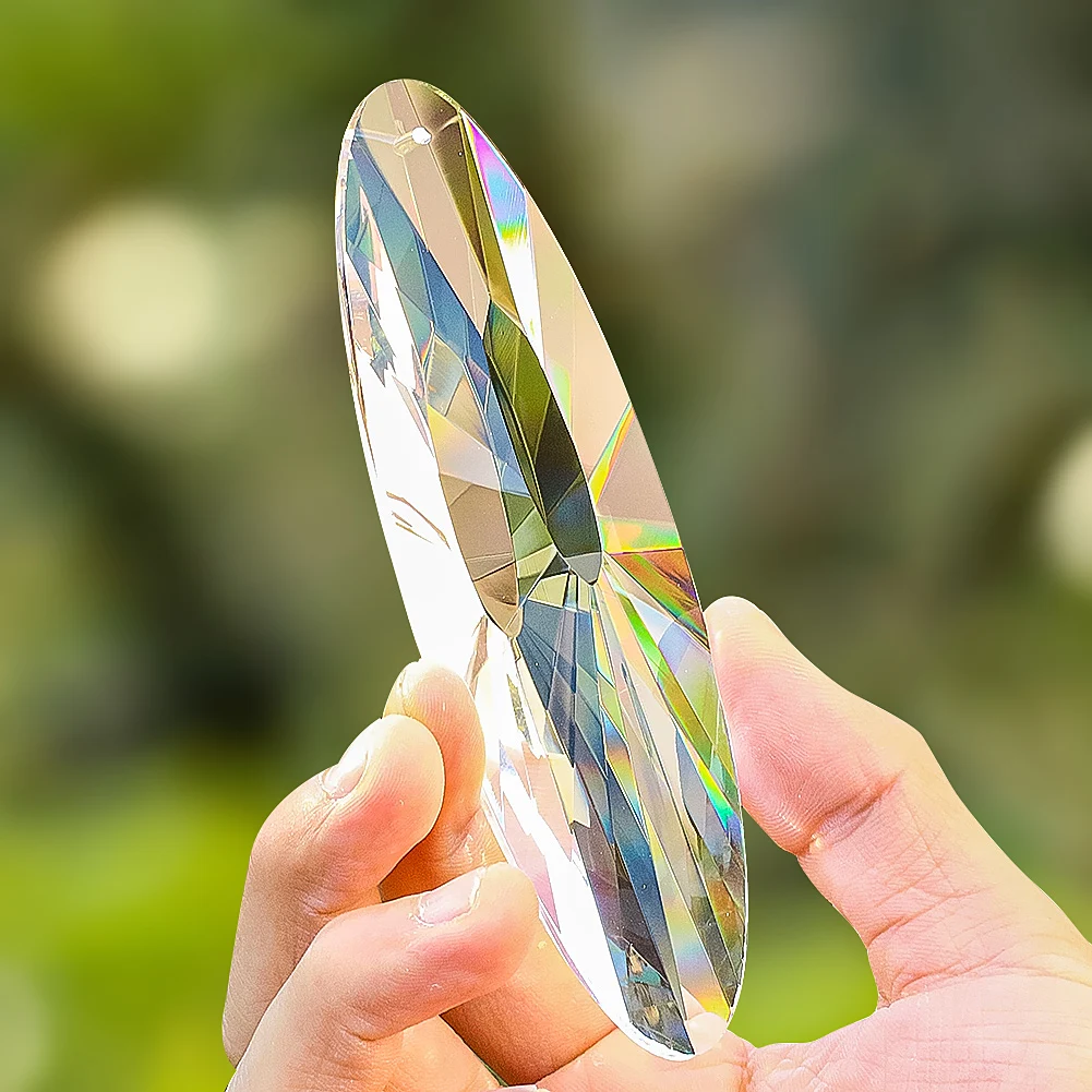 120mm Hanging Crystal Suncatcher Oval Glass Faceted Prisms Rainbow Maker Chandelier Pendant Sparkly Sunshinecatcher Garden Decor