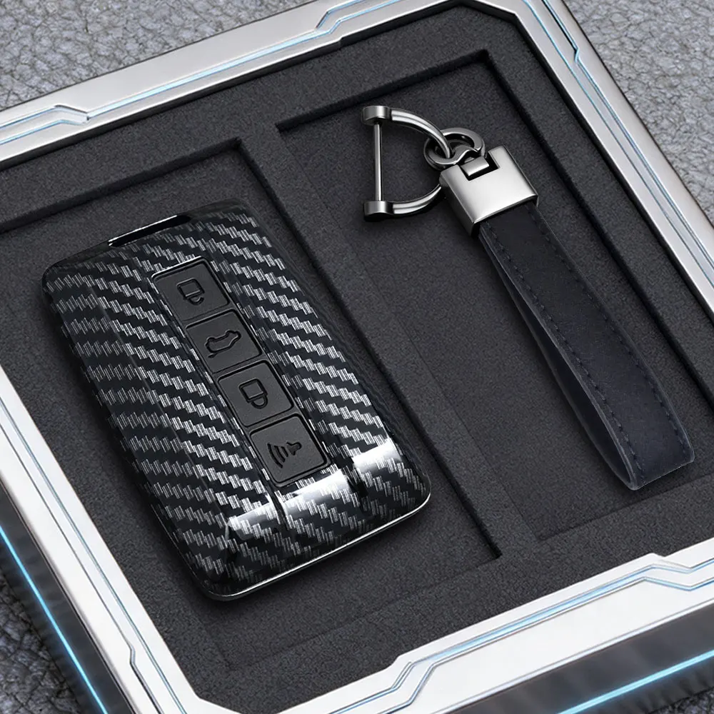 Premium ABS Carbon Fiber Car Key Case with Keychain Holder