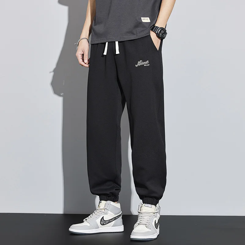 

Men Spring Solid Color Drawstring Polyester Fiber Embroidery Casual Trousers Loose Jogging Pants High Street Harajuku Sweatpants