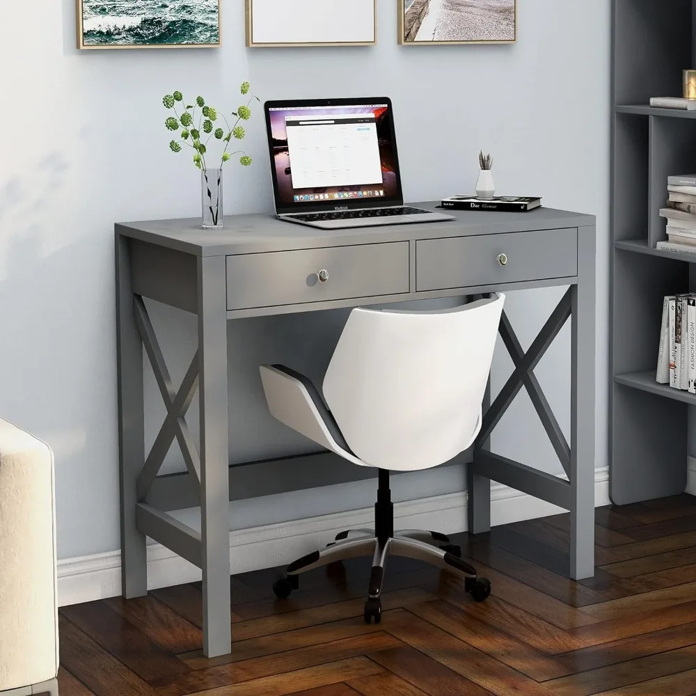 

ChooChoo Home Office Desk Writing Computer Table Modern Design Desk with Drawers (Grey)