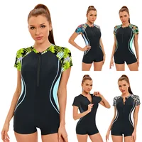 Flower Printed Sport Swimsuit Women's One-Piece Swimwear  Quick-Dry Fabric Bathing Suit