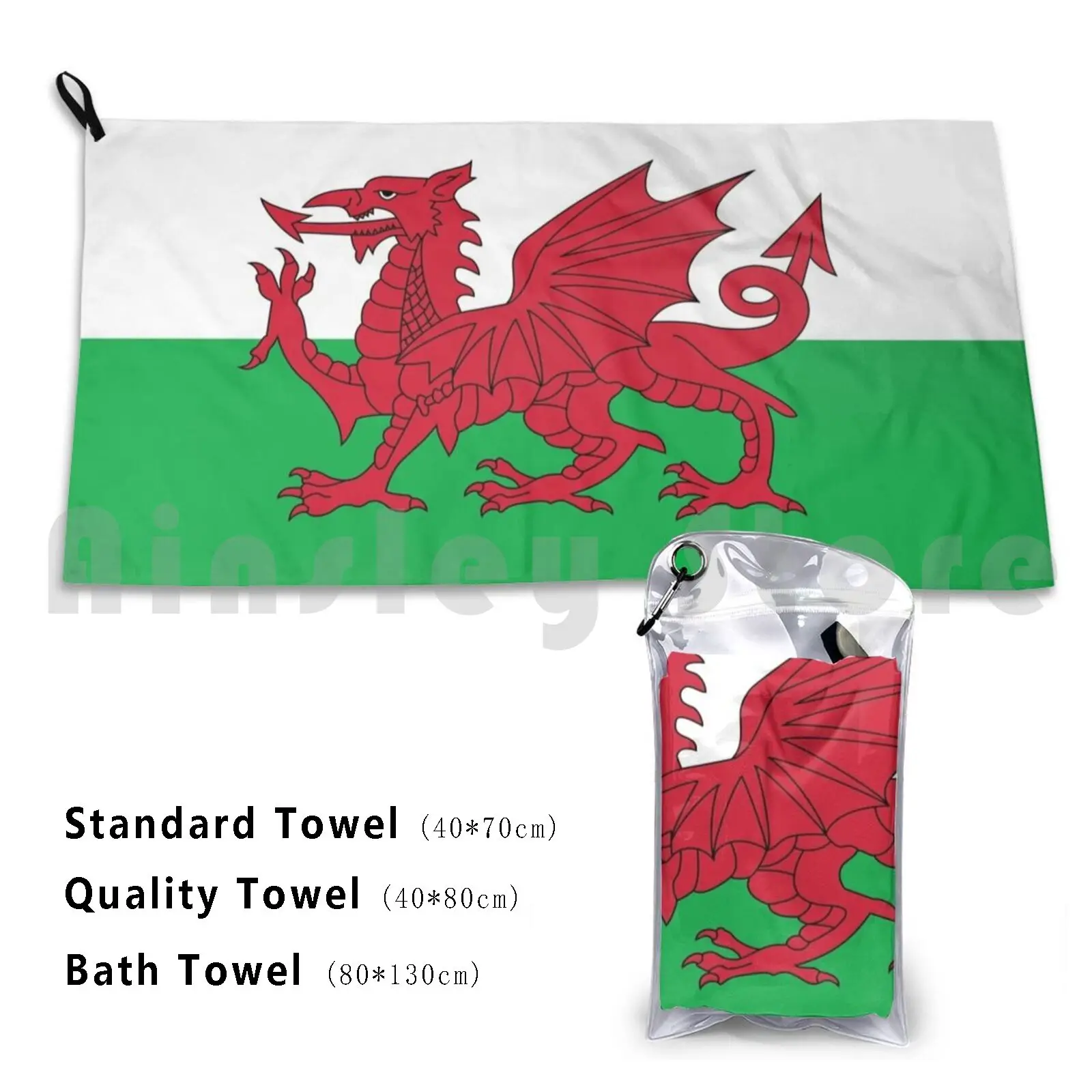 Welsh Flag Face Beach Towel Quick Dry Quality Patriotic Country Printed |