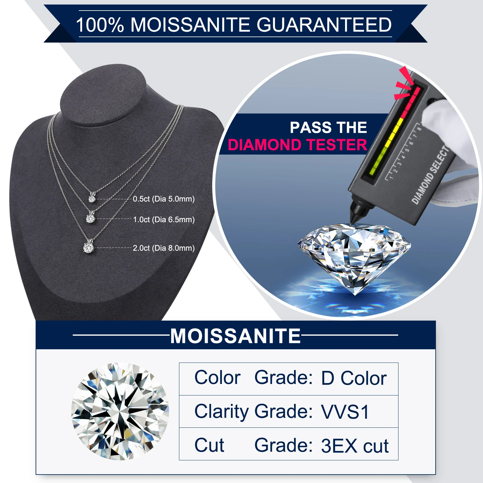 Moissanite silver pendant necklace 0.1-1 Carat Real D VVS Moissanite Pendant Necklace 925 Sterling Silver Birthday Gift