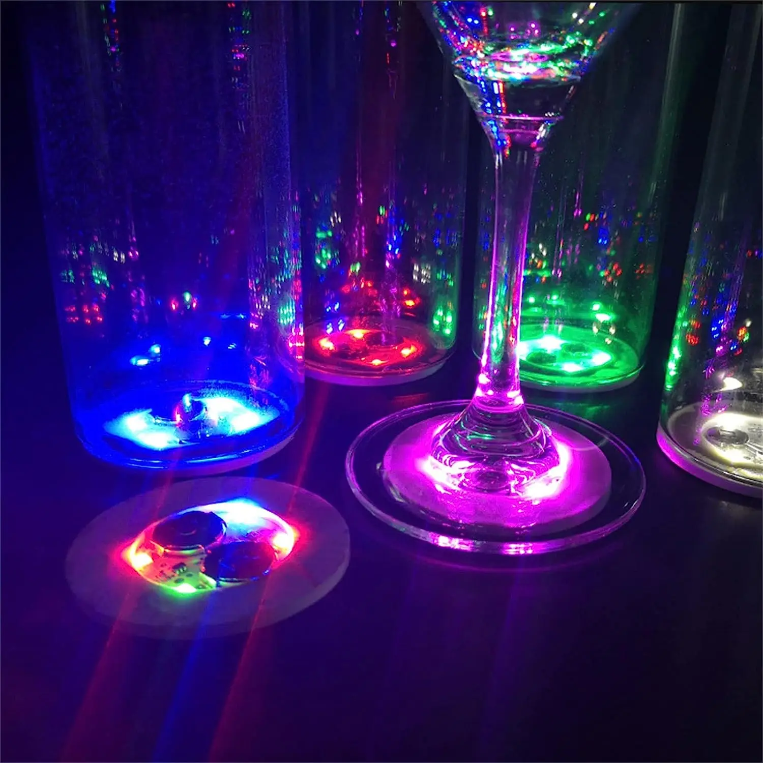 Ahier 12 stuks LED onderzetters voor drankjes, blauw licht led bar onderzetter fles licht sticker perfect voor feest, bruiloft, bar (blauw